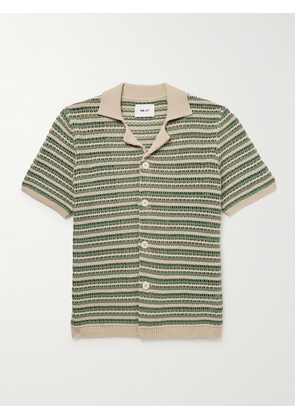 NN07 - Henry 6636 Camp-Collar Striped Crocheted Organic Cotton Shirt - Men - Green - S
