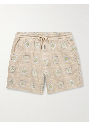 NN07 - Gregor 5398 Straight-Leg Embroidered Linen-Blend Drawstring Shorts - Men - Neutrals - S