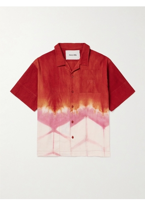 Story Mfg. - Greetings Camp-Collar Tie-Dyed Cotton and Linen-Blend Shirt - Men - Red - XS