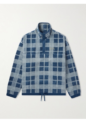 Story Mfg. - Polite Logo-Embroidered Checked Organic Cotton-Corduroy Sweatshirt - Men - Blue - S