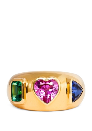 Nadine Aysoy Yellow Gold, Saphire And Emerald Le Cercle Ring