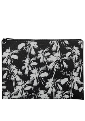 Saint Laurent Mens Palm Print Grain De Poudre Leather Tablet Holder/Pouch