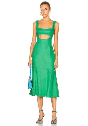 MATTHEW BRUCH for FWRD Eva Fluted Midi Dress in Kelly Green - Green. Size 4 (also in ).