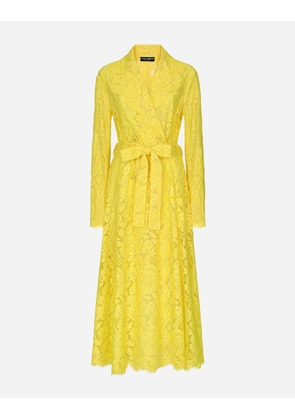 Dolce & Gabbana Branded Floral Cordonetto Lace Trench Coat - Woman Coats And Jackets Yellow 48