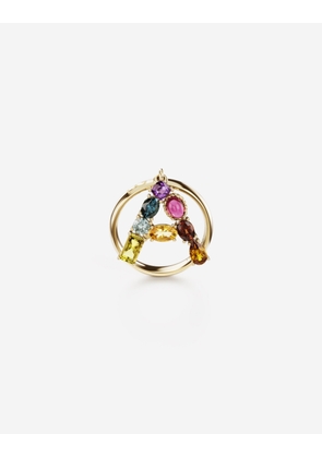 Dolce & Gabbana Rainbow Alphabet A Ring In Yellow Gold With Multicolor Fine Gems - Woman Rings Gold 56