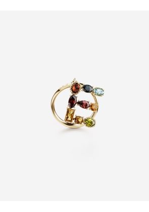 Dolce & Gabbana Rainbow Alphabet E Ring In Yellow Gold With Multicolor Fine Gems - Woman Rings Gold 52