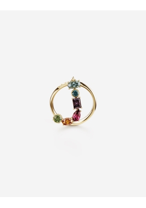 Dolce & Gabbana Rainbow Alphabet J Ring In Yellow Gold With Multicolor Fine Gems - Woman Rings Gold 46