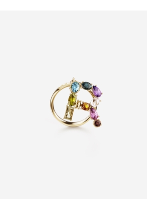 Dolce & Gabbana Rainbow Alphabet R Ring In Yellow Gold With Multicolor Fine Gems - Woman Rings Gold 54