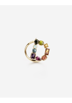Dolce & Gabbana Rainbow Alphabet D Ring In Yellow Gold With Multicolor Fine Gems - Woman Rings Gold 48
