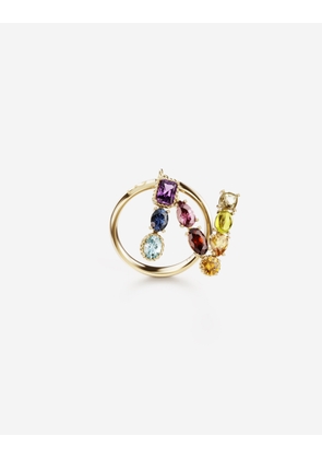 Dolce & Gabbana Rainbow Alphabet N Ring In Yellow Gold With Multicolor Fine Gems - Woman Rings Gold 48