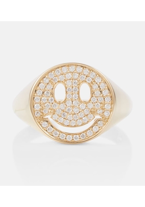 Sydney Evan Happy Face 14kt yellow gold signet ring with diamonds