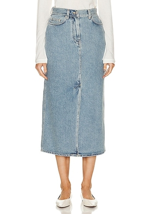 Loulou Studio Rona Denim Long Skirt in Washed Light Blue - Blue. Size L (also in M, S, XS).