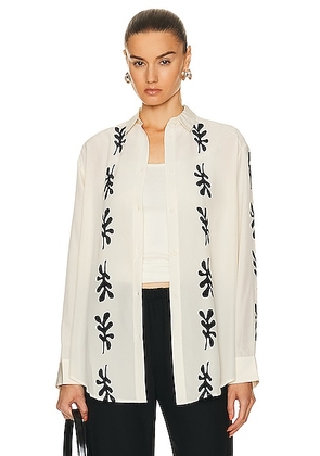 Matteau Long Sleeve Silk Shirt in Fig Leaf Ivory - Ivory. Size 2 (also in ).