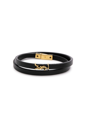 Saint Laurent Cassandre Leather Wrap Bracelet - Black