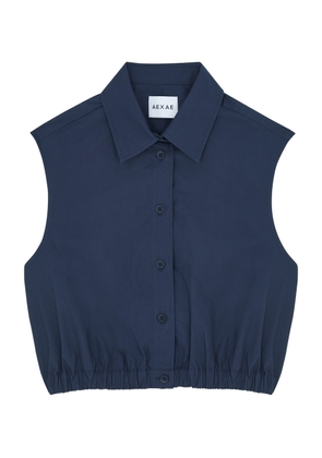 Aexae Cropped Cotton-poplin Shirt - Navy - M (UK12 / M)