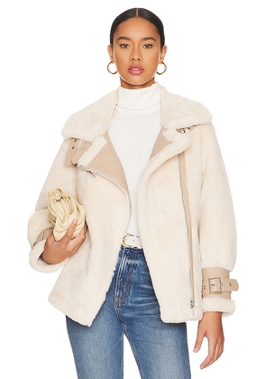 Adrienne Landau Faux Fur Jacket in Ivory. Size S.