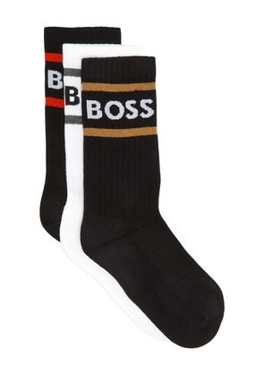 Boss Striped Logo-intarsia Stretch-cotton Socks - set of Three - Multicoloured - One Size