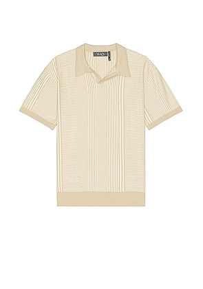 WAO Short Sleeve Pattern Knit Polo in Cream & Natural - Cream. Size M (also in L, S, XL/1X, XS).