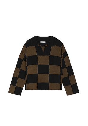 Connor McKnight Checkerboard Pullover Sweater in Black & Brown - Brown. Size L (also in M, S, XL/1X).