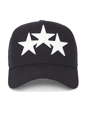 Amiri Three Star Trucker Hat in Black - Black. Size all.