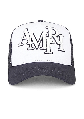 Amiri Staggered Trucker Hat in White & Black - White,Black. Size all.
