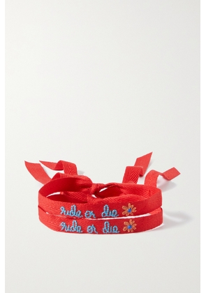 Roxanne Assoulin - Ride Or Die Set Of Two Embroidered Cotton-grosgain Bracelets - One size