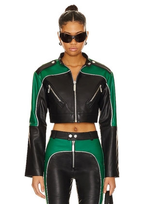 Camila Coelho Cropped Moto Biker Leather Jacket in Green,Black. Size S, XL, XS, XXS.