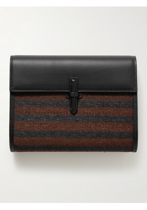 Hunting Season - Leather-trimmed Striped Straw Clutch - Black - One size