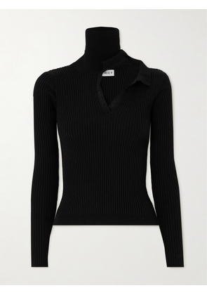 Y/Project - Embroidered Cutout Ribbed Cotton Turtleneck Sweater - Black - x small,small,medium,large