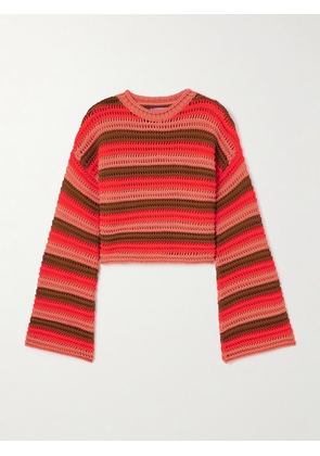 La DoubleJ - Cropped Striped Crocheted Cotton-blend Sweater - Multi - xx small,x small,small,medium,large,x large,xx large