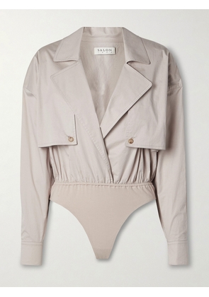 Salon 1884 - + Net Sustain Bedia Layered Cotton-blend Twill Thong Bodysuit - Gray - FR34,FR36,FR38,FR40,FR42,FR44