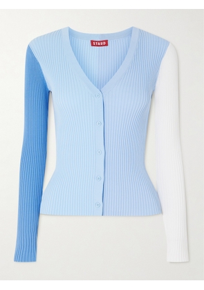 STAUD - Paneled Color-block Ribbed-knit Cardigan - Blue - x small,small,medium,large
