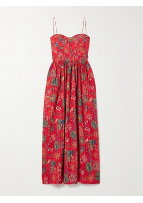 Ulla Johnson - Jessie Pleated Floral-print Cotton-poplin Midi Dress - Red - US0,US2,US4,US6,US8,US10,US12