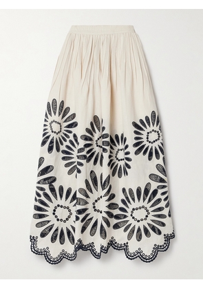 Ulla Johnson - Anissa Pleated Broderie Anglaise-trimmed Linen And Cotton-blend Midi Skirt - White - US0,US2,US4,US6,US8,US10