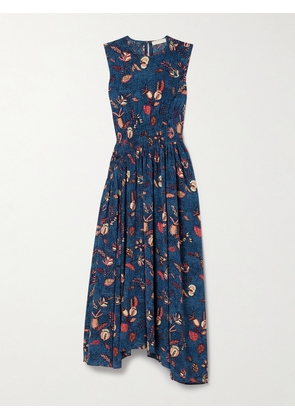 Ulla Johnson - Luca Shirred Printed Silk Crepe De Chine Midi Dress - Blue - US0,US2,US4,US6,US8,US10