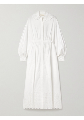 Ulla Johnson - Adette Tie-detailed Broderie Anglaise Cotton Midi Shirt Dress - White - US0,US2,US4,US6,US8,US10,US12,US14