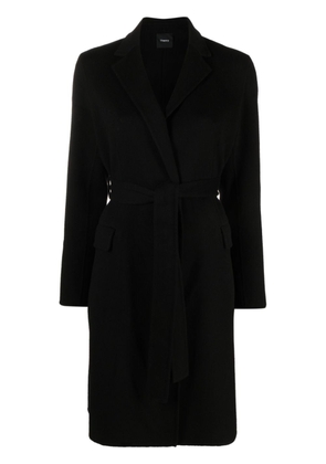 Theory belted-waist wool-cashmere coat - Black