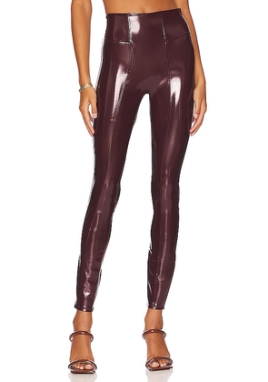 SPANX Faux Patent Leather Leggings in Burgundy. Size L.