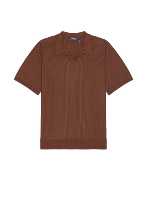 WAO Short Sleeve Pattern Knit Polo in Brown. Size L, S, XL/1X, XS.