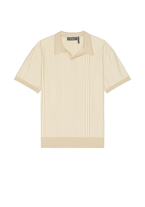 WAO Short Sleeve Pattern Knit Polo in Cream. Size L, S, XL/1X, XS.