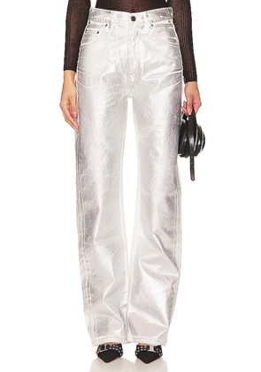ROTATE Coated Denim Pant in Metallic Silver. Size 27, 28.