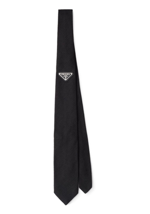 Prada triangle-logo silk tie - Grey