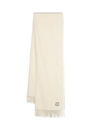 Maison Kitsuné logo-embroidered virgin wool scarf - White