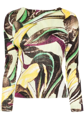 Pleats Please Issey Miyake abstract-print plissé blouse - Yellow