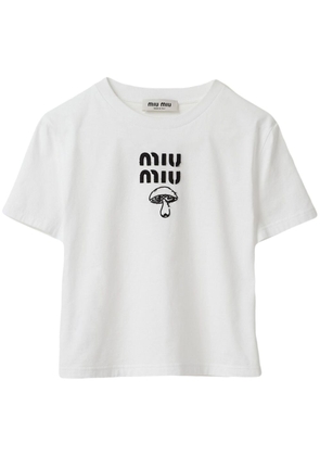 Miu Miu mushroom-embroidered cotton logo T-shirt - White