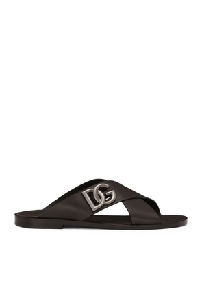 Dolce & Gabbana Leather Logo Cross-Over Sandals