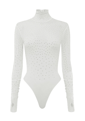 Alex Perry - Turtleneck Crystal Jersey Bodysuit - White - AU 4 - Moda Operandi