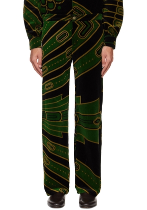 TSAU Black & Green Printed Trousers