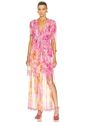 HEMANT AND NANDITA Auril Kaftan with Printed Slip in Pink - Pink. Size XS (also in ).