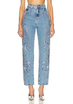PatBO Hand Beaded Straight Leg Jean in Denim - Blue. Size 8 (also in 2).